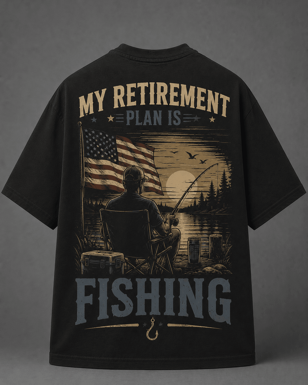 GONE FISHING — black shirt mockup
