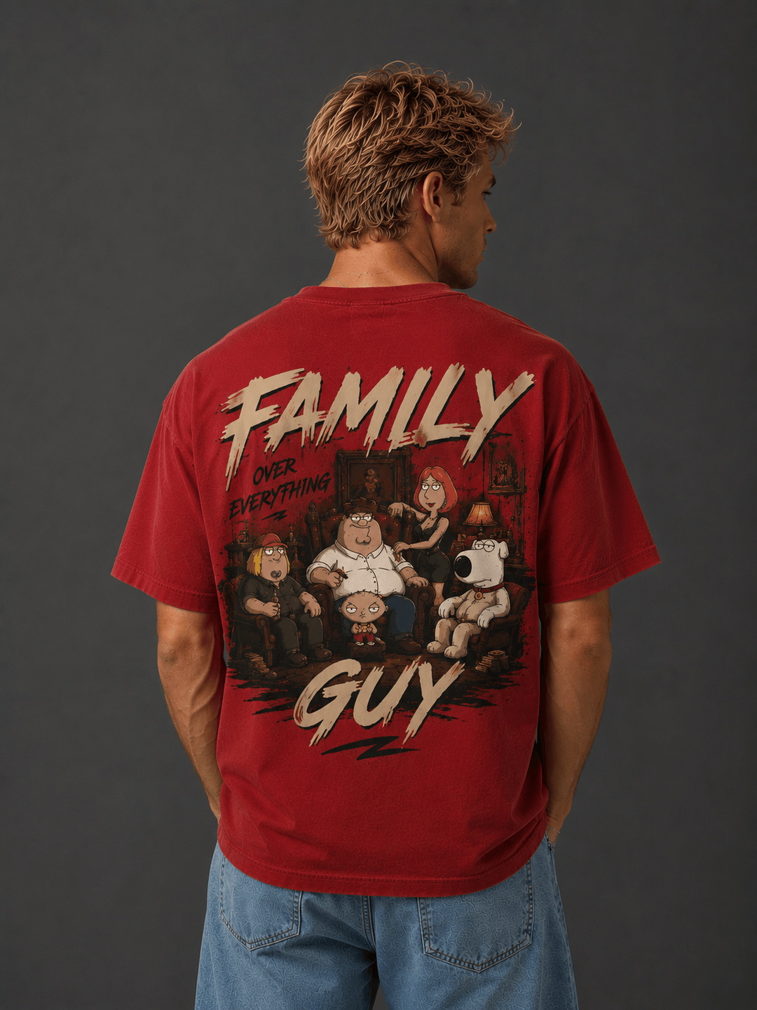 FAMILY GUY — dark red shirt mockup