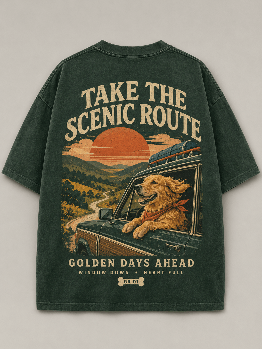 GOLDEN RETRIEVER — green shirt mockup