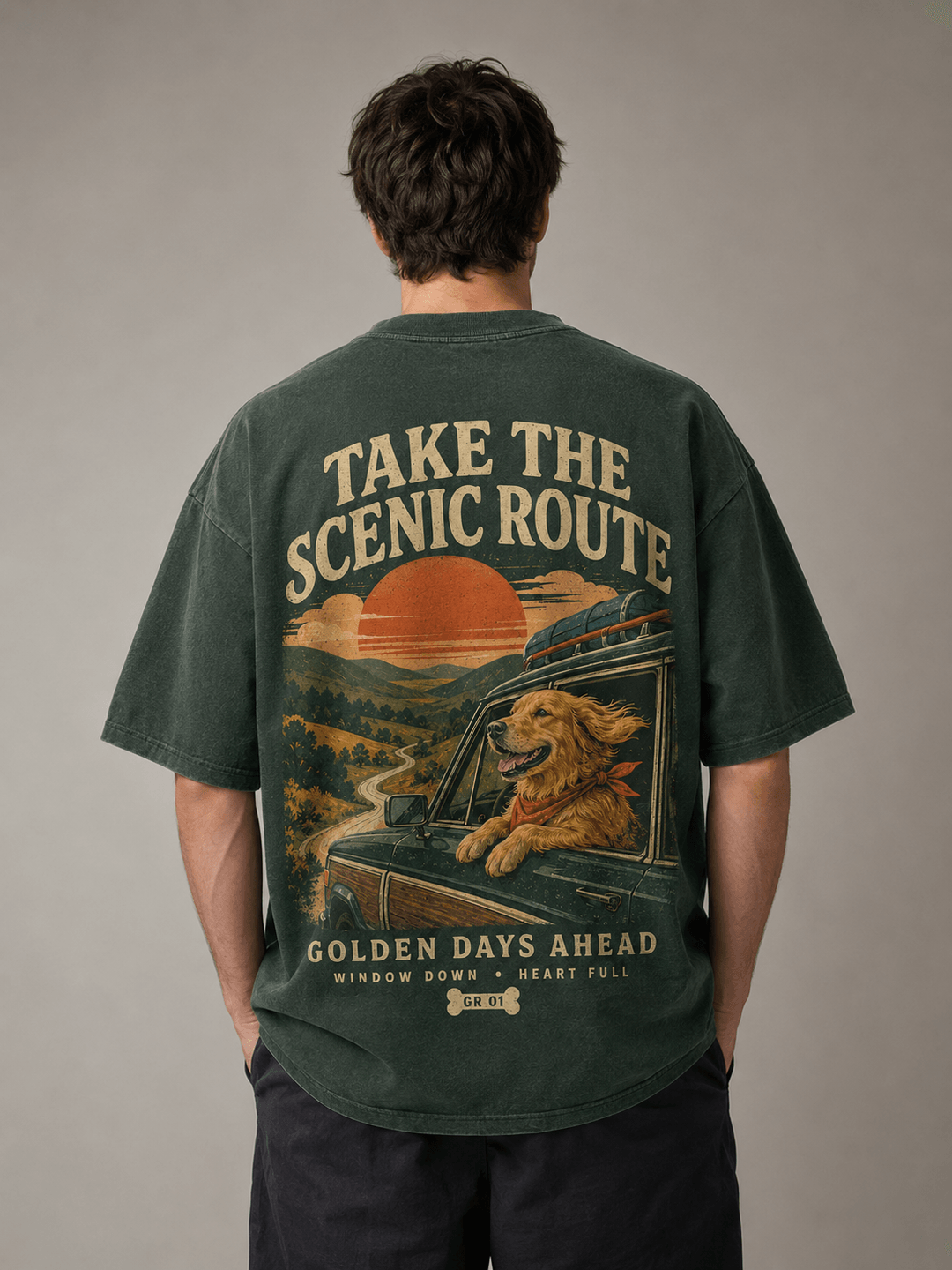 GOLDEN RETRIEVER — green shirt mockup