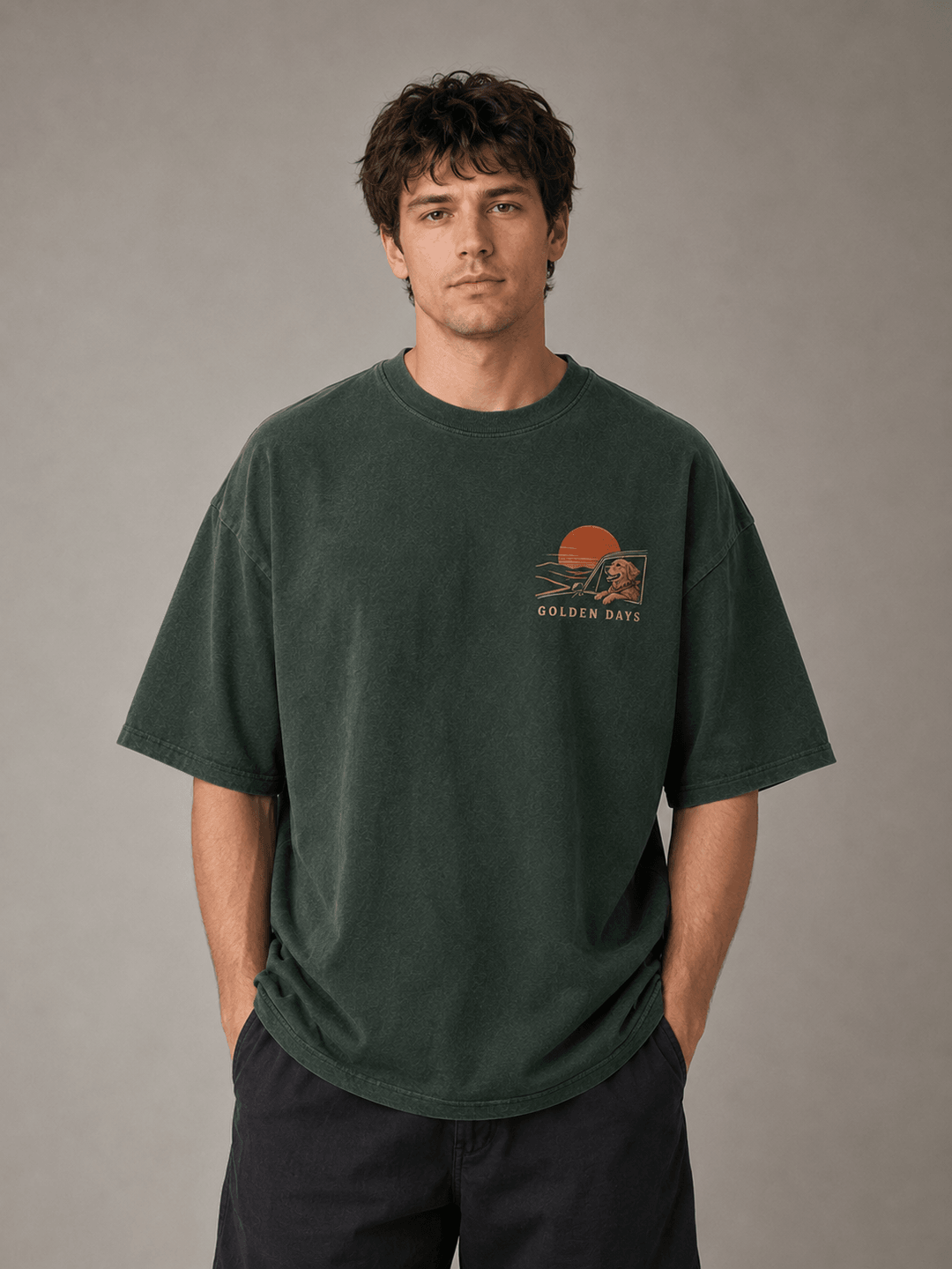 GOLDEN RETRIEVER — green shirt mockup