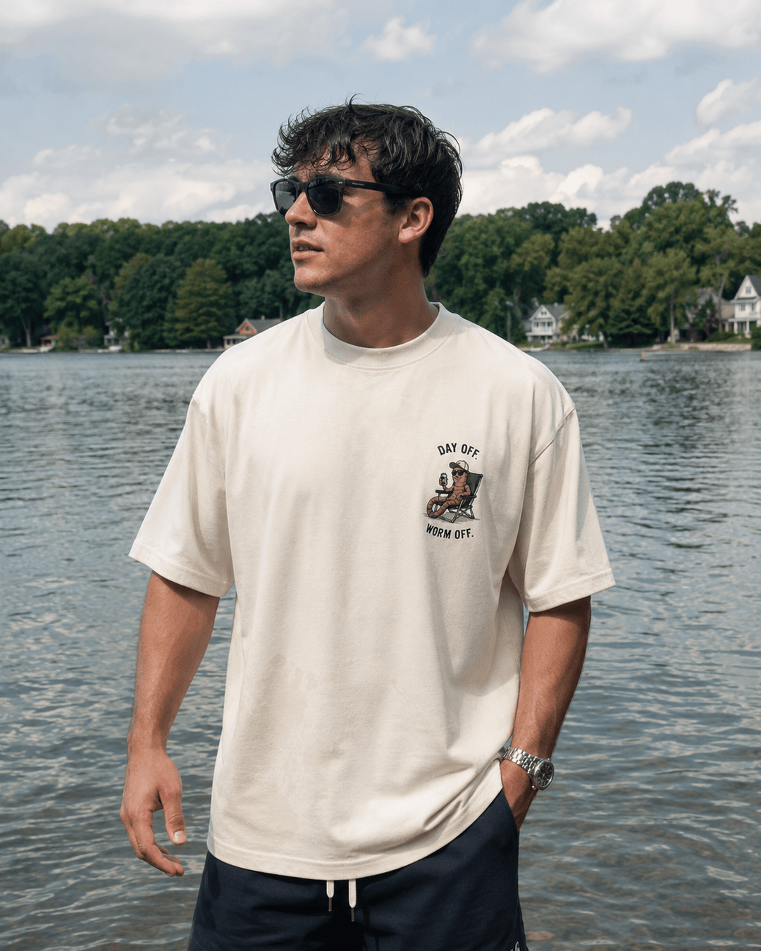 GONE FISHING — white shirt mockup