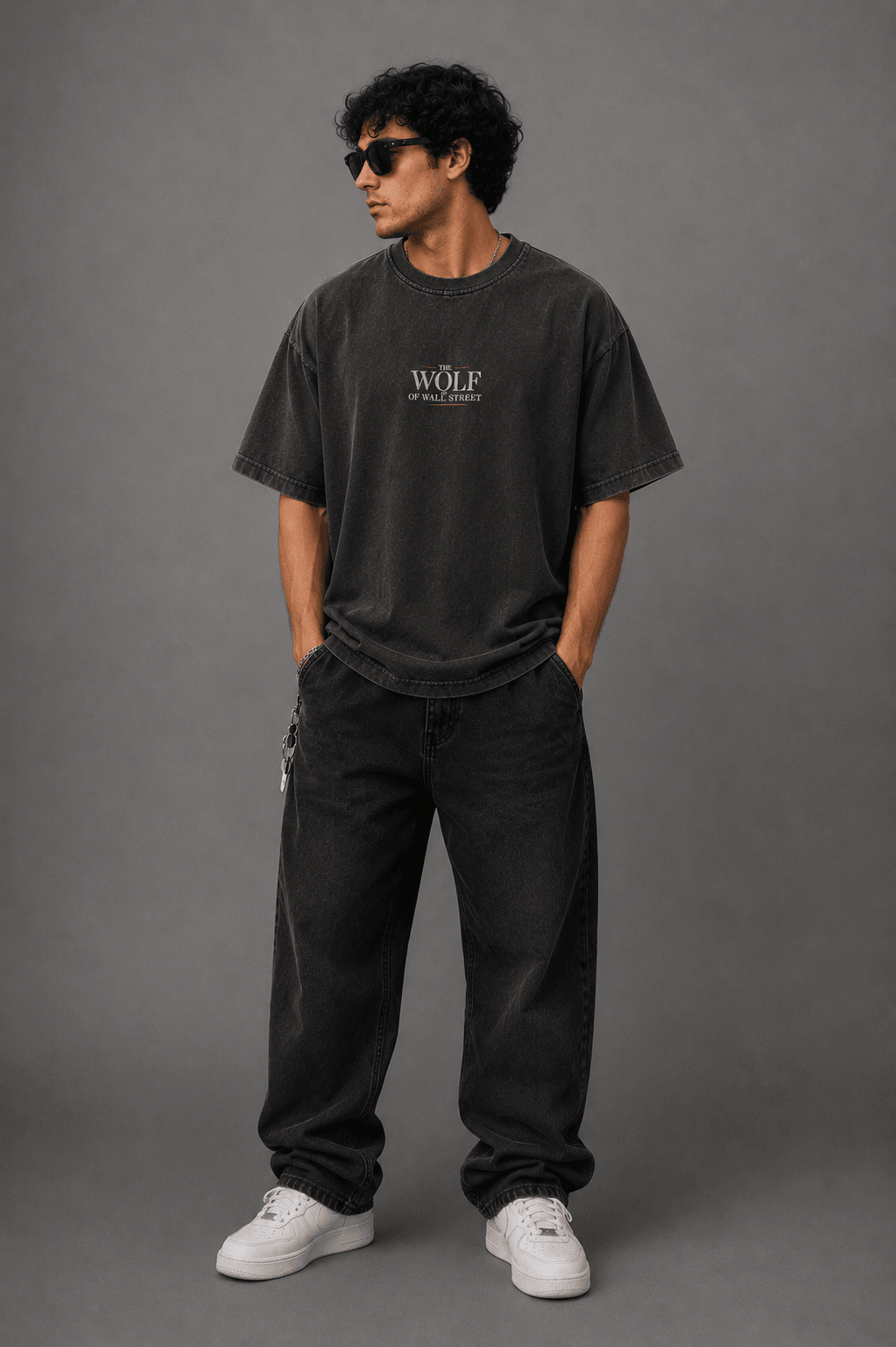 WOLF OF WALL STREET — dark gray shirt mockup