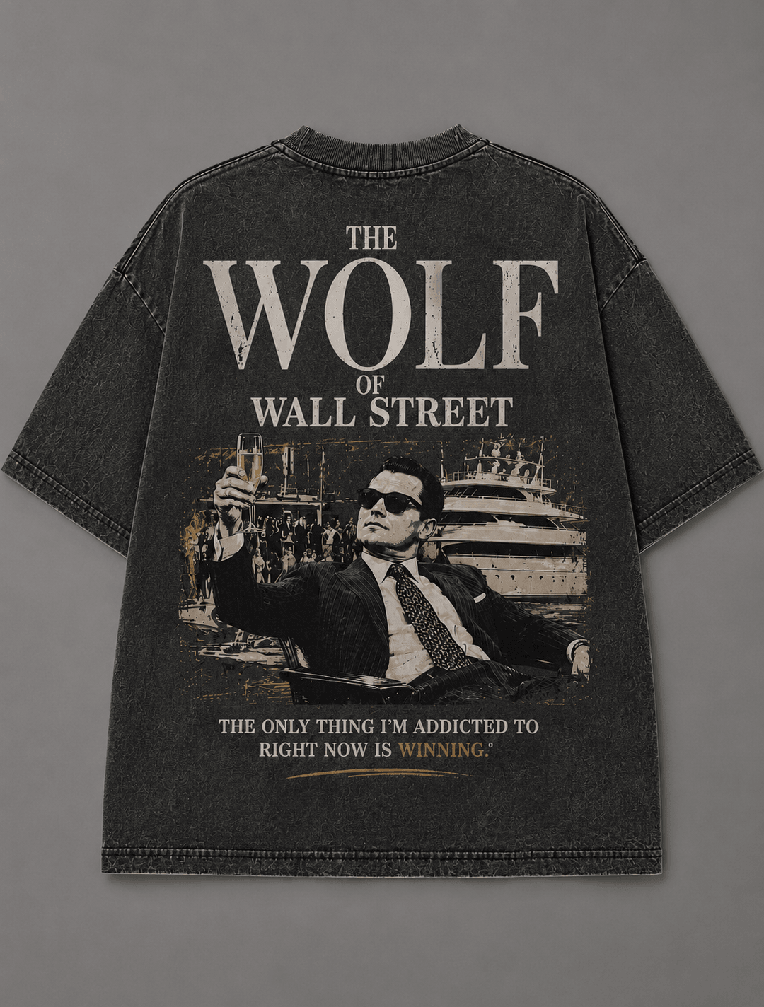 WOLF OF WALL STREET — dark gray shirt mockup