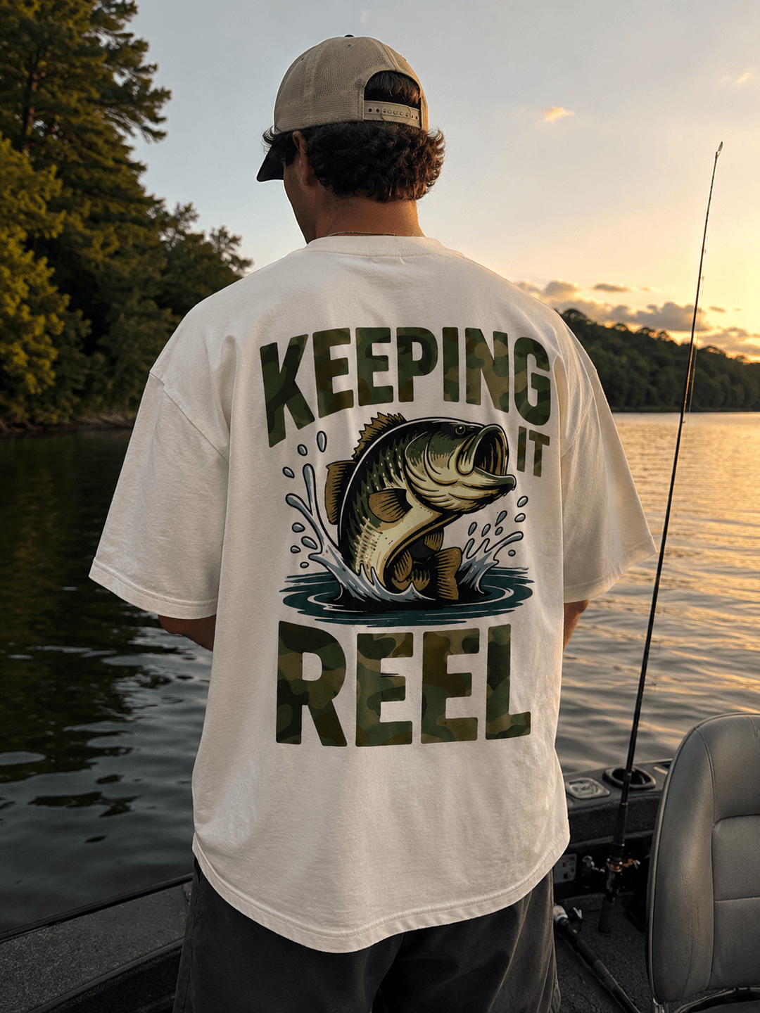 GONE FISHING — white shirt mockup