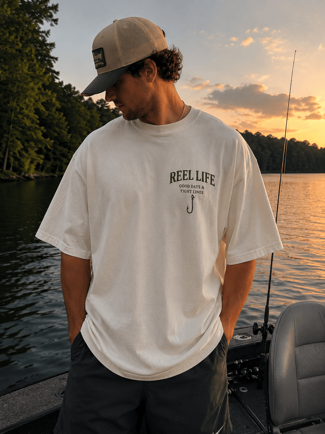 GONE FISHING — white shirt mockup