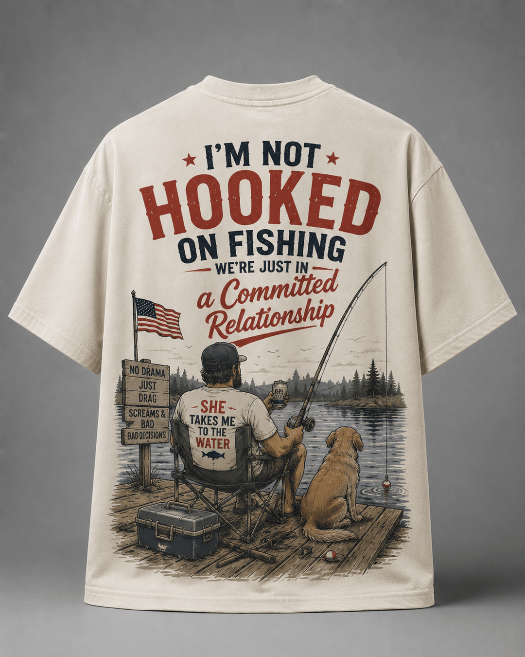 GONE FISHING — white shirt mockup