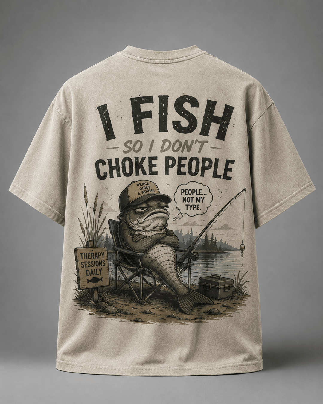 GONE FISHING — white shirt mockup