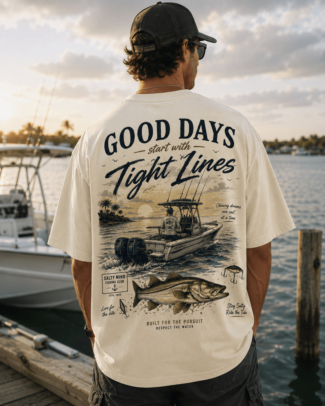 GONE FISHING — white shirt mockup