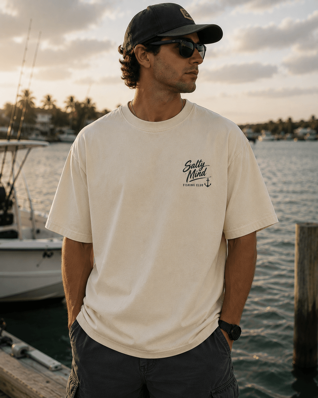 GONE FISHING — white shirt mockup