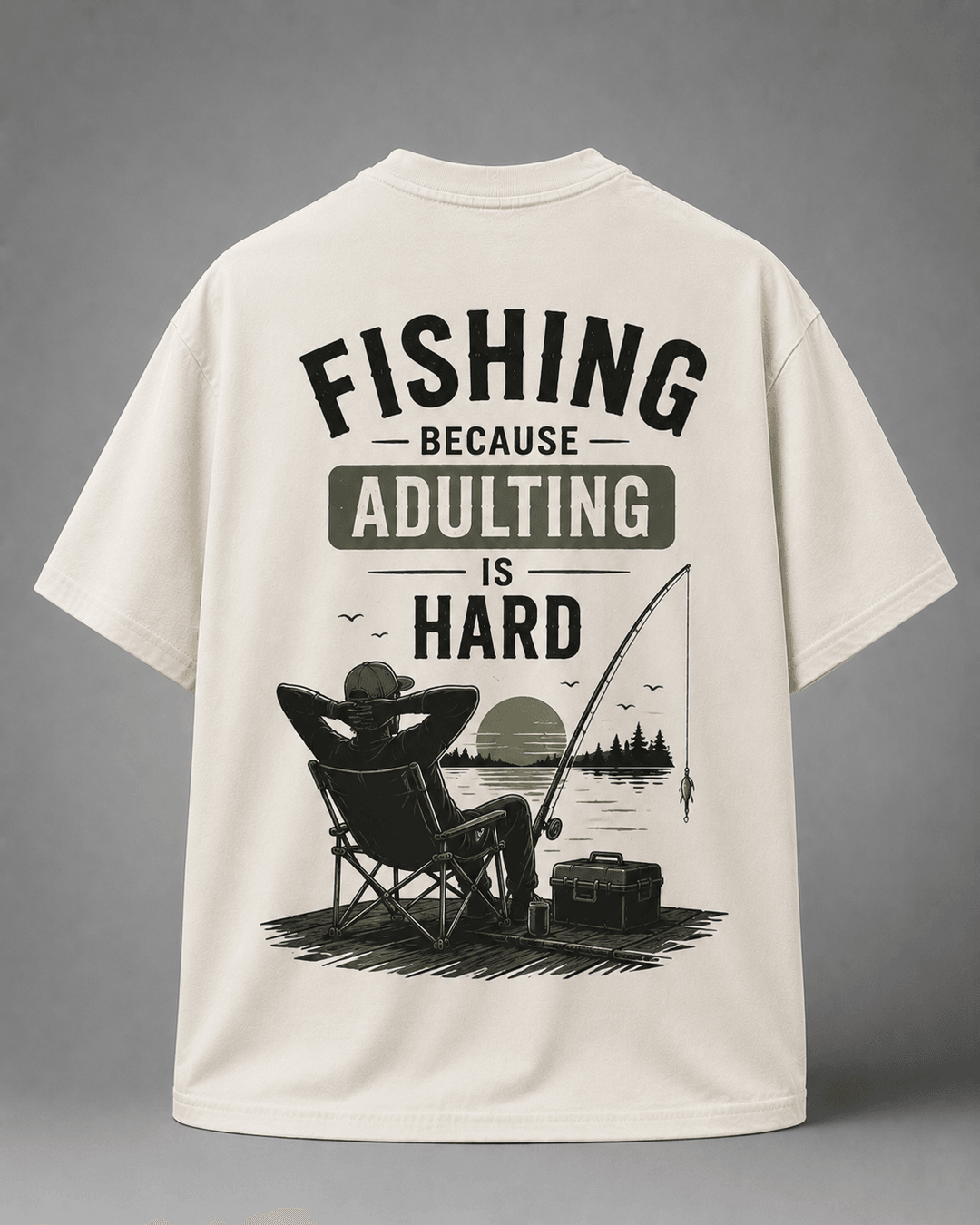 GONE FISHING — white shirt mockup
