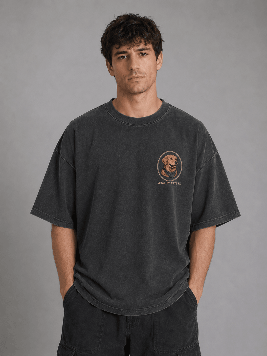 GOLDEN RETRIEVER — dark gray shirt mockup