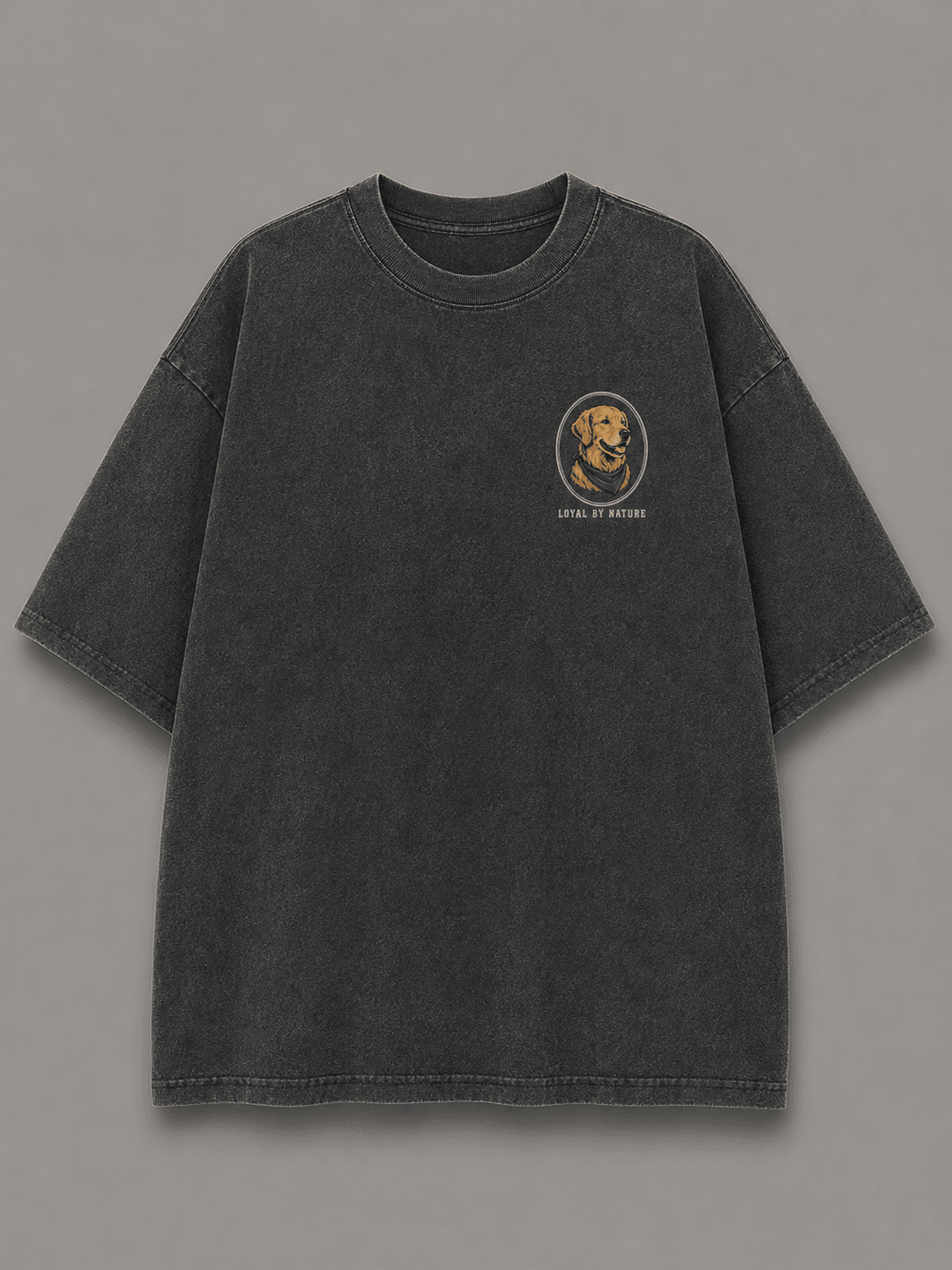 GOLDEN RETRIEVER — dark gray shirt mockup