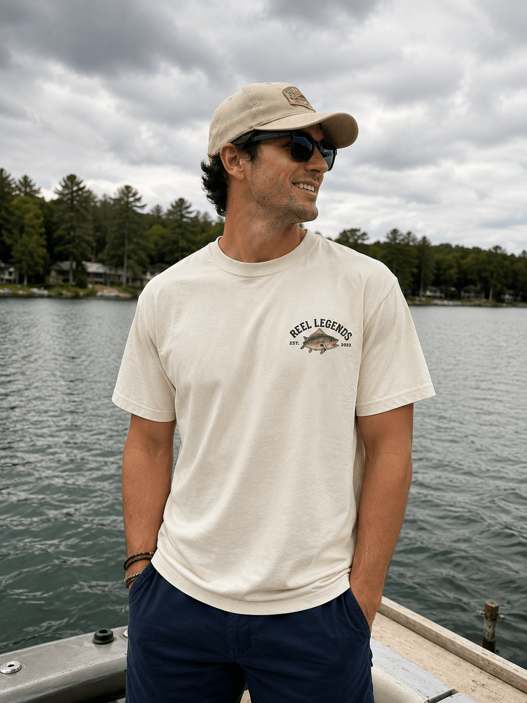 GONE FISHING — white shirt mockup