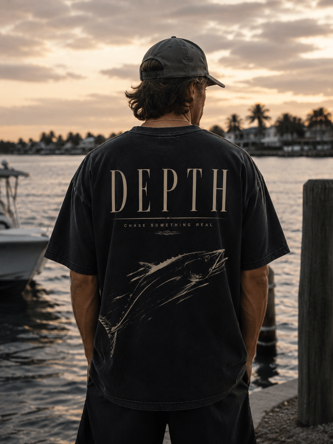 GONE FISHING — black shirt mockup
