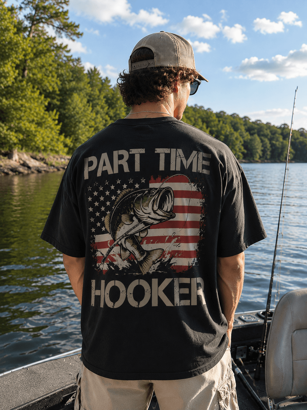 GONE FISHING — black shirt mockup