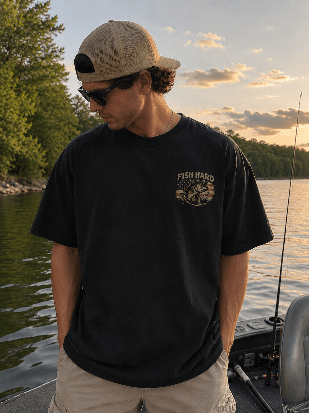 GONE FISHING — black shirt mockup
