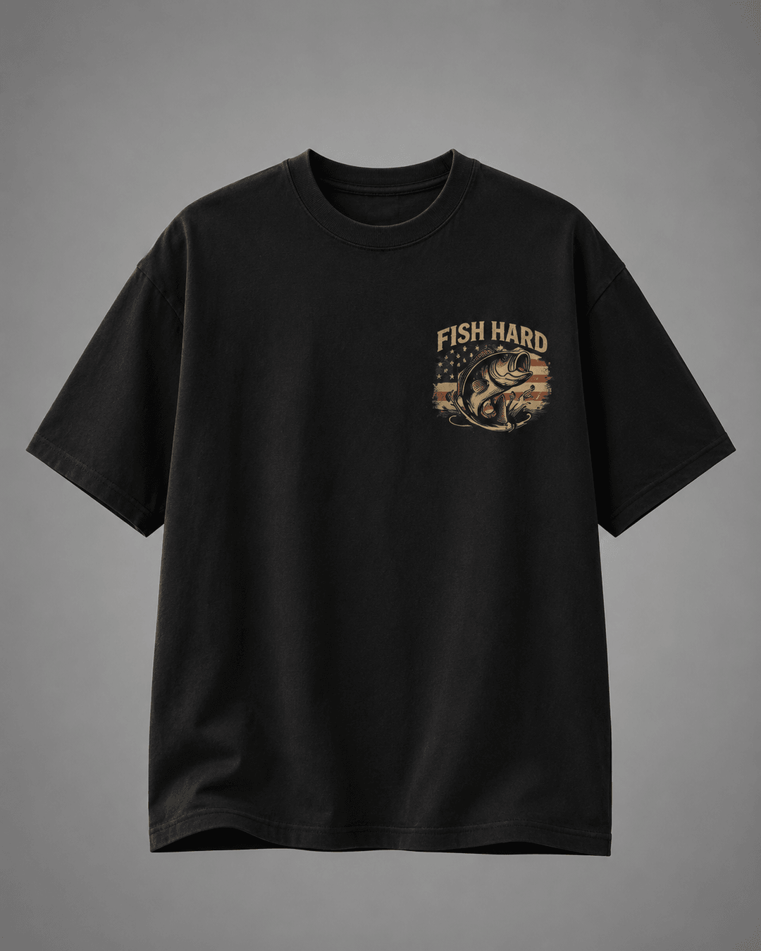 GONE FISHING — black shirt mockup