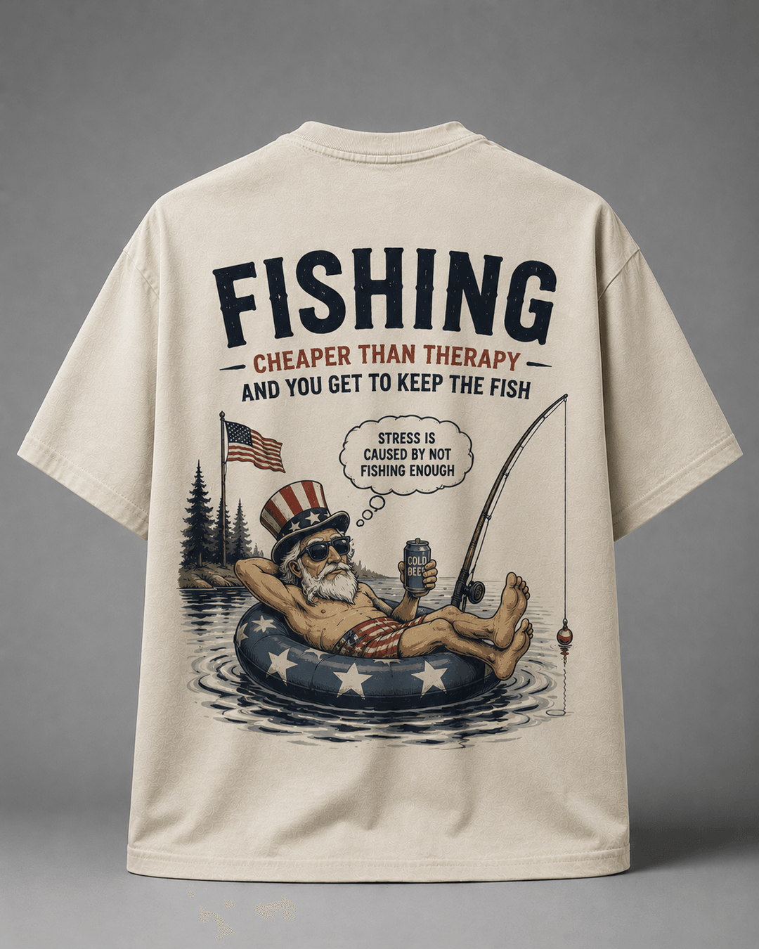 GONE FISHING — white shirt mockup