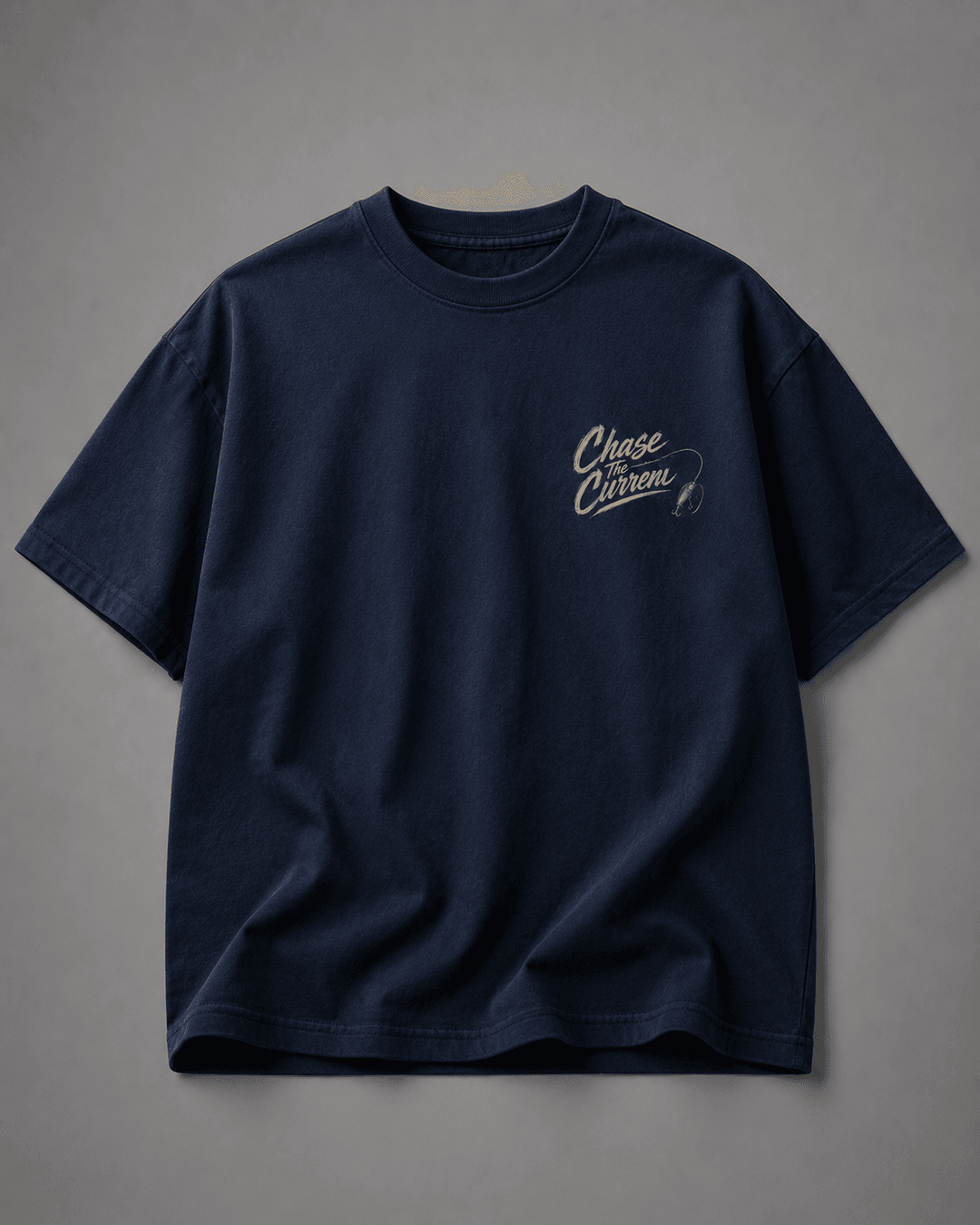 GONE FISHING — navy shirt mockup